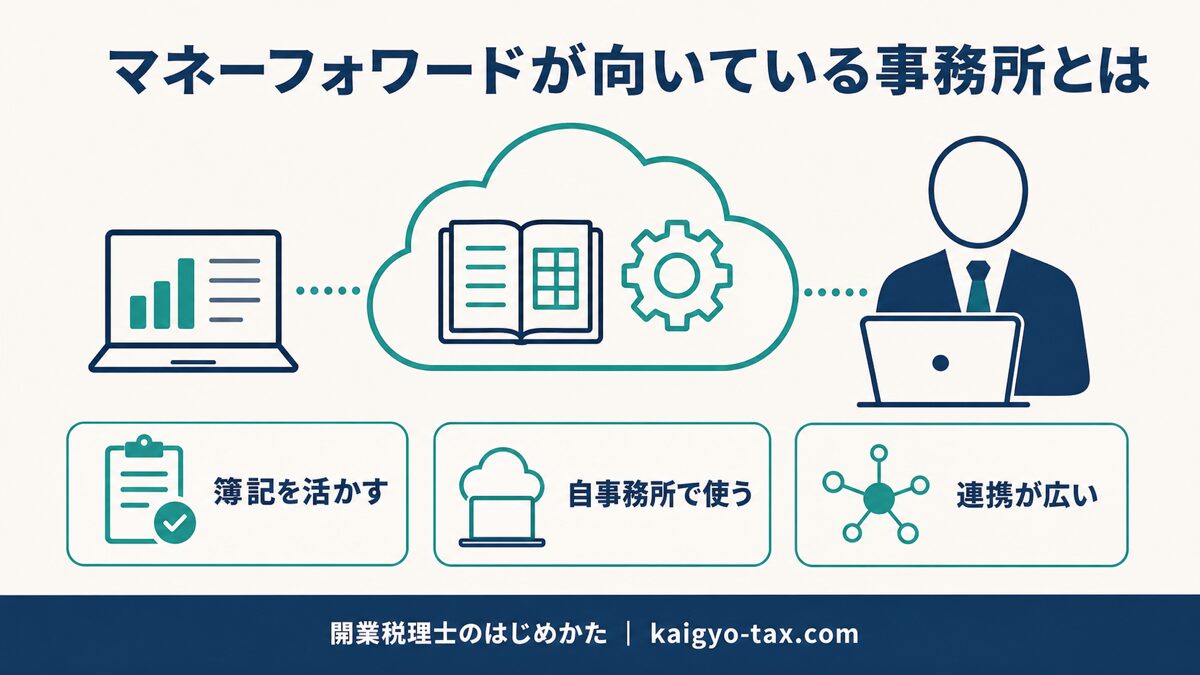 マネーフォワードクラウドが向いている事務所・顧問先を税理士視点で解説する記事のアイキャッチ