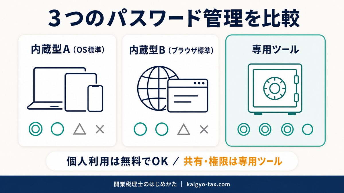 3つのパスワード管理を比較