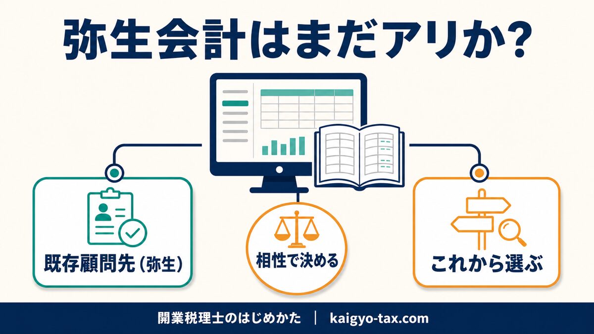 弥生会計がまだ有力かを既存顧問先との相性で判断する記事のアイキャッチ