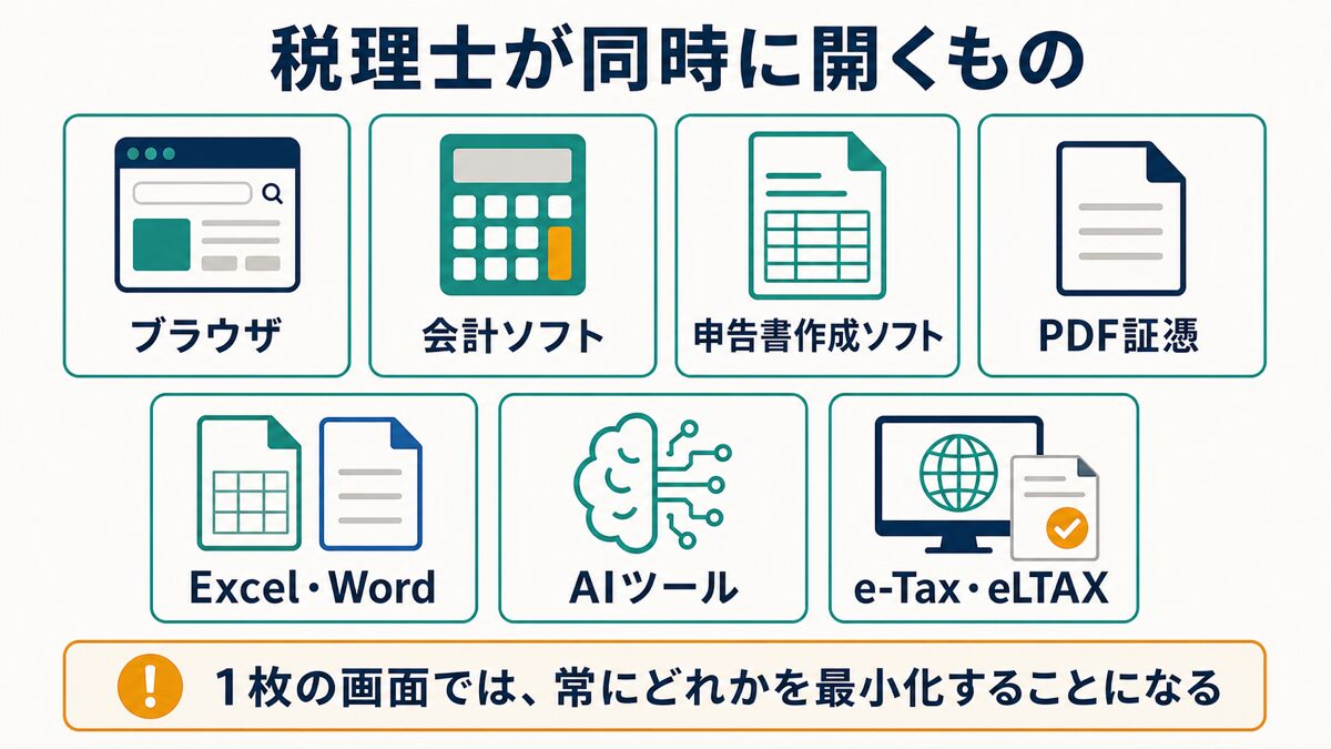 税理士が同時に開く会計ソフトや申告ソフトなどの一覧