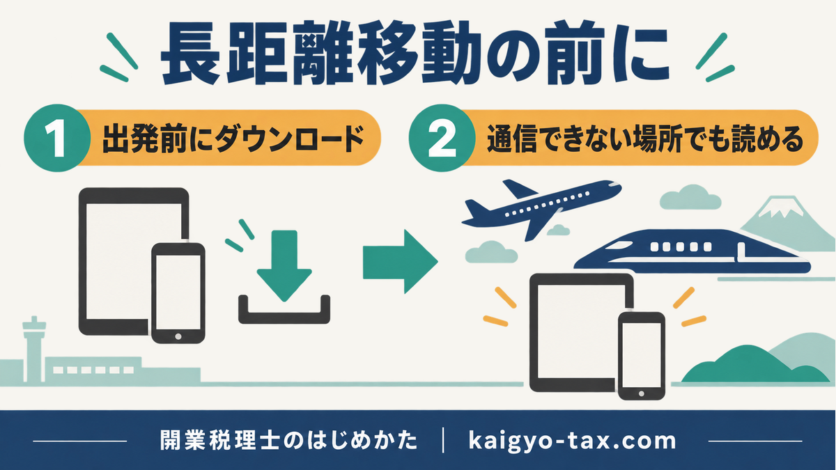 長距離移動の前に本をダウンロードする2ステップ